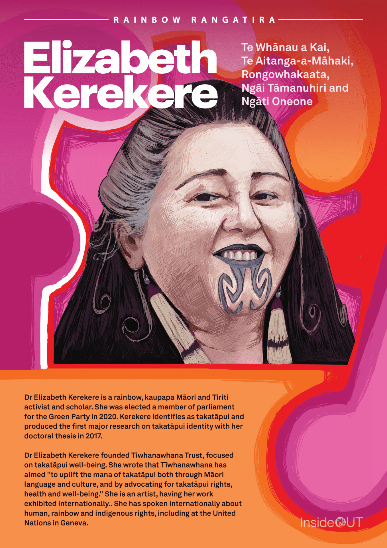 Elizabeth Kerekere poster Poster with an illustration of Elizabeth Kerekere